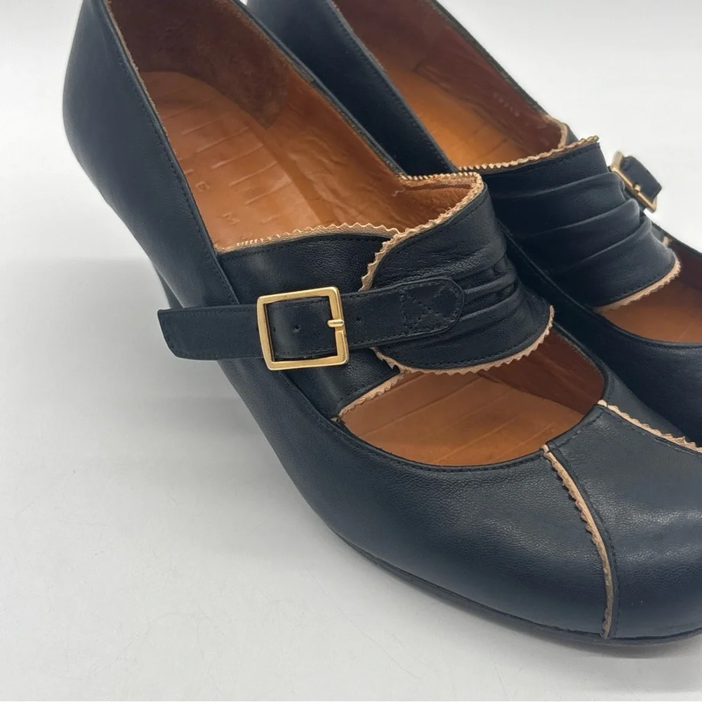 Chie Mihara Retro Black Buckle Leather Pumps Heels Women’s EU 39 US 9 - Picture 12 of 16